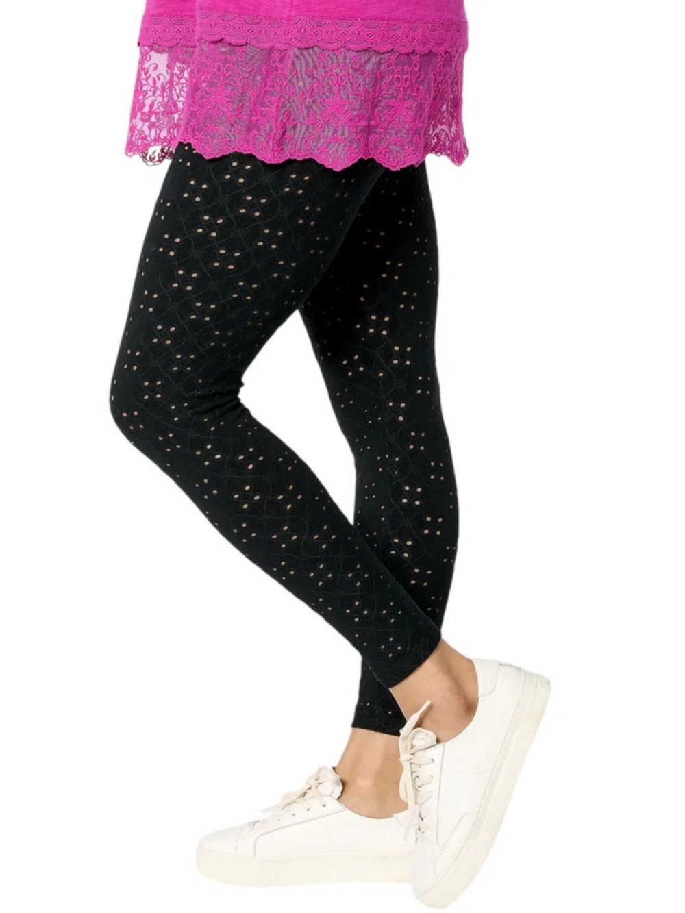 LOGO Layers Black Eyelet Leggings By Lori Goldstein Size XL